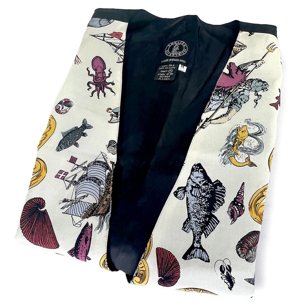 Vintage English Eccentrics Whimsical Sea Motif Silk Vest